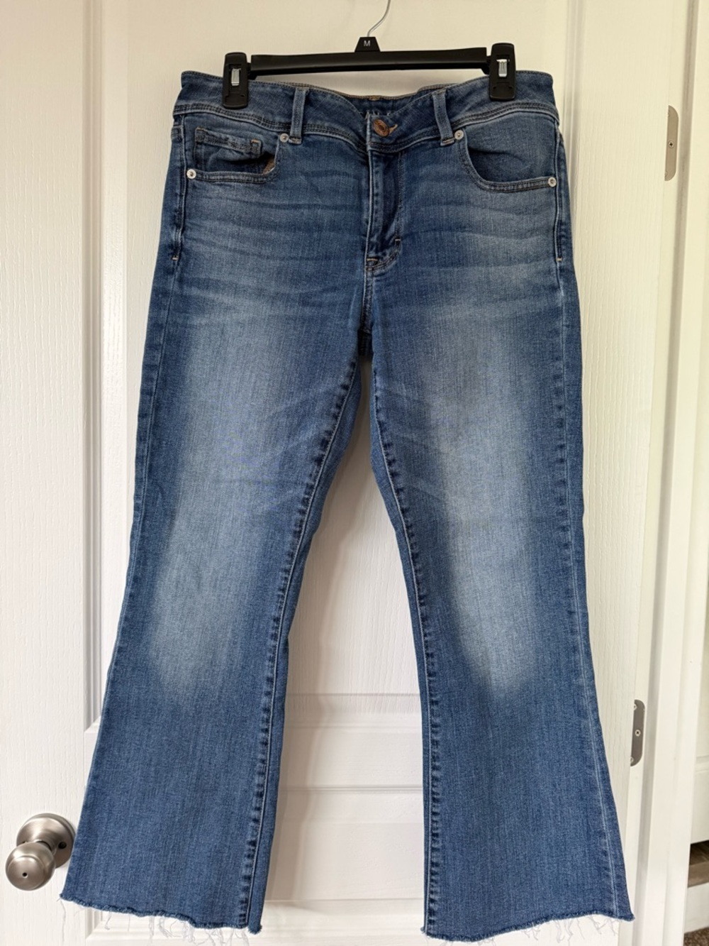 American Eagle Midrise Kick Boot frayed hem Women's Blue Jeans Size 12